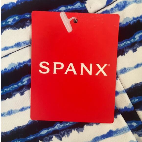 New SPANX Blue White Painted Stripe Sunshine Shorts 6'' Small - Picture 5 of 7